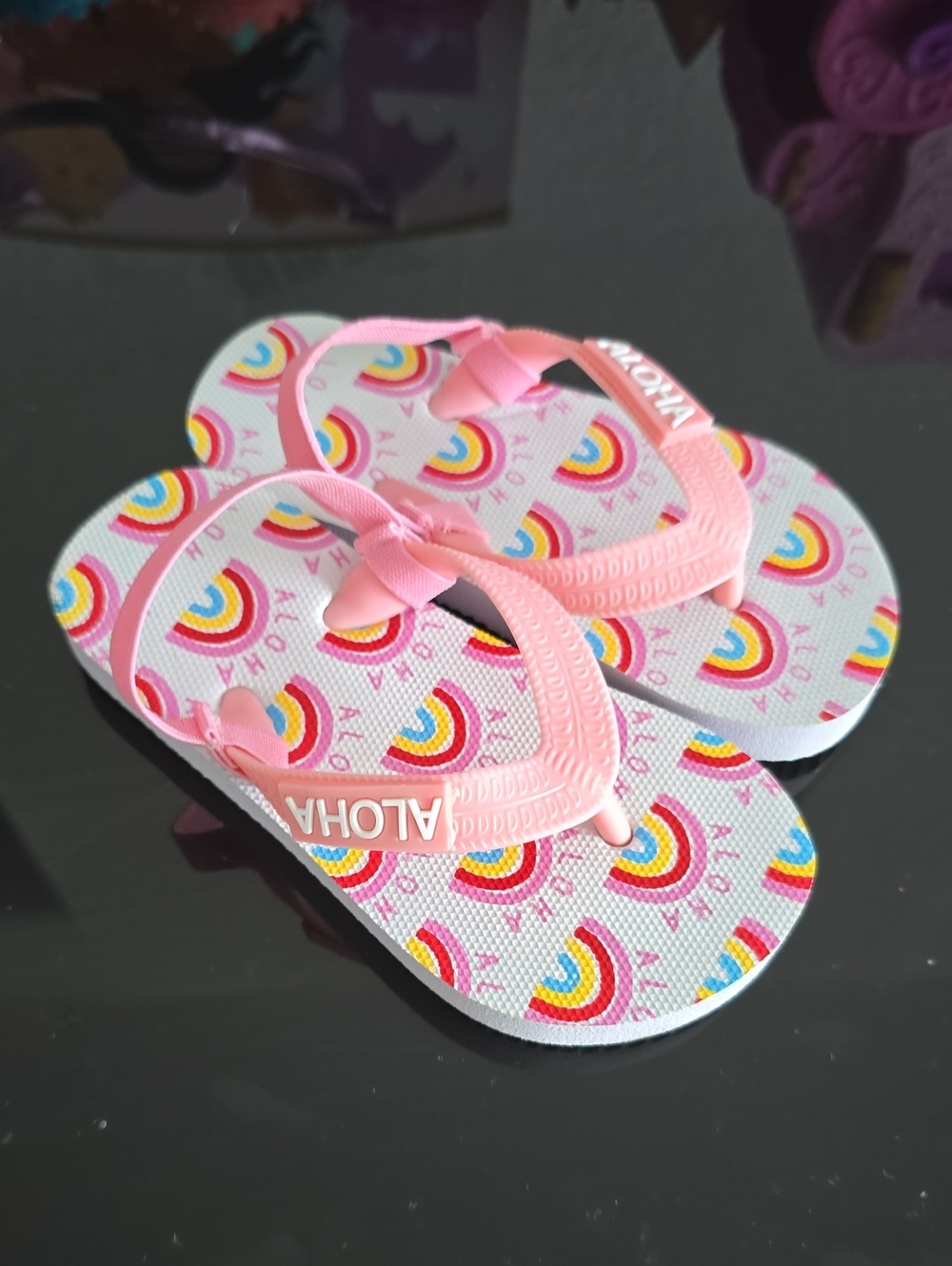 SoHa Keiki Pink Rainbow Print Flip Flops